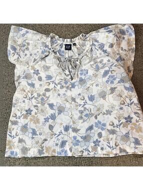 GAP XL Floral Print Ruffle Sleeve Blouse